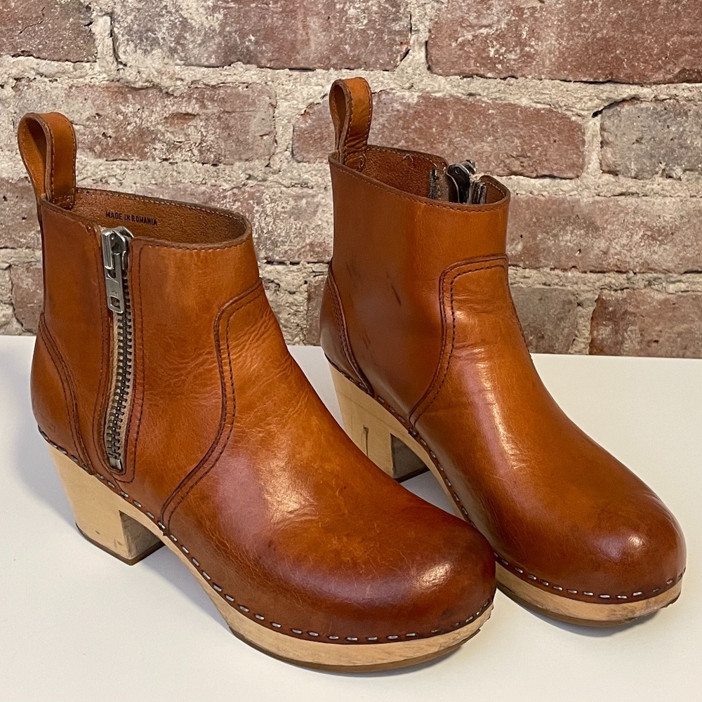 Swedish Hasbeens Emy Zip Boot, Natural Leather